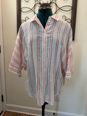 Madewell Red and White Striped Blouse NWT Sz Lg